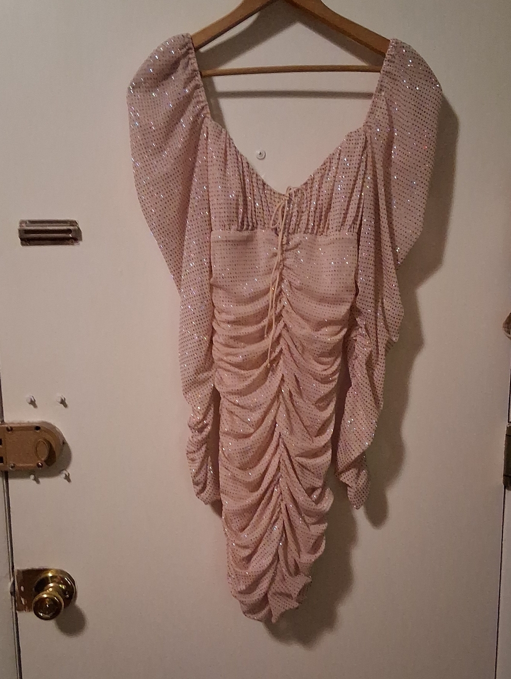 For Love And Lemons Blush Glitter Ruched Mini Dress